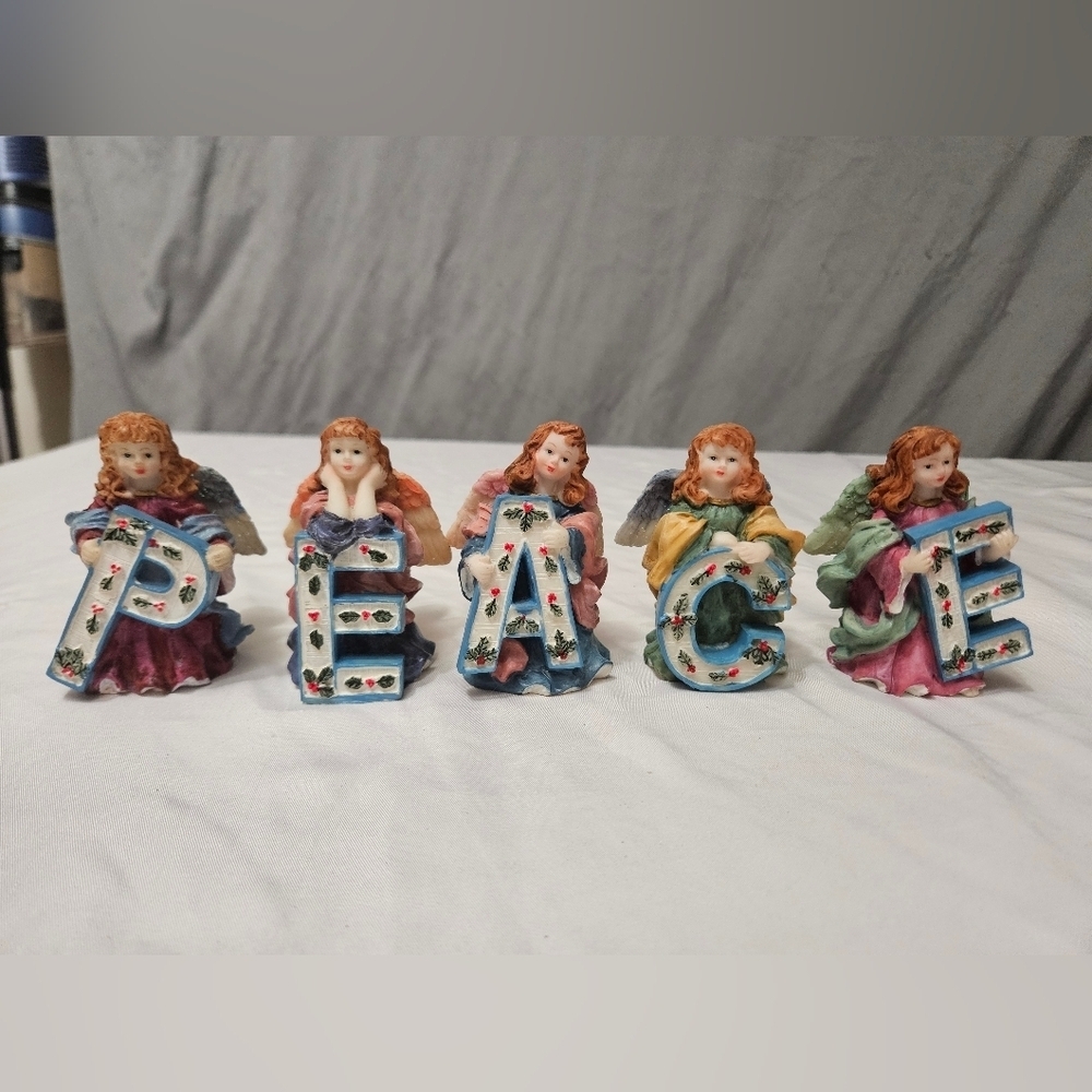 Vintage Christmas PEACE Chime Candle Holder Multicolor Mini Angel Figurines!
